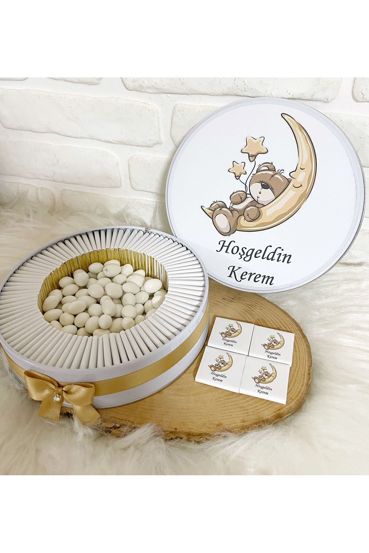 150 Adet+200 Gr Draje Ayda Uyuyan Ayıcık Temalı İsme Özel Hoşgeldin Erkek Bebek Hediyelik Çikolata - Görsel 2
