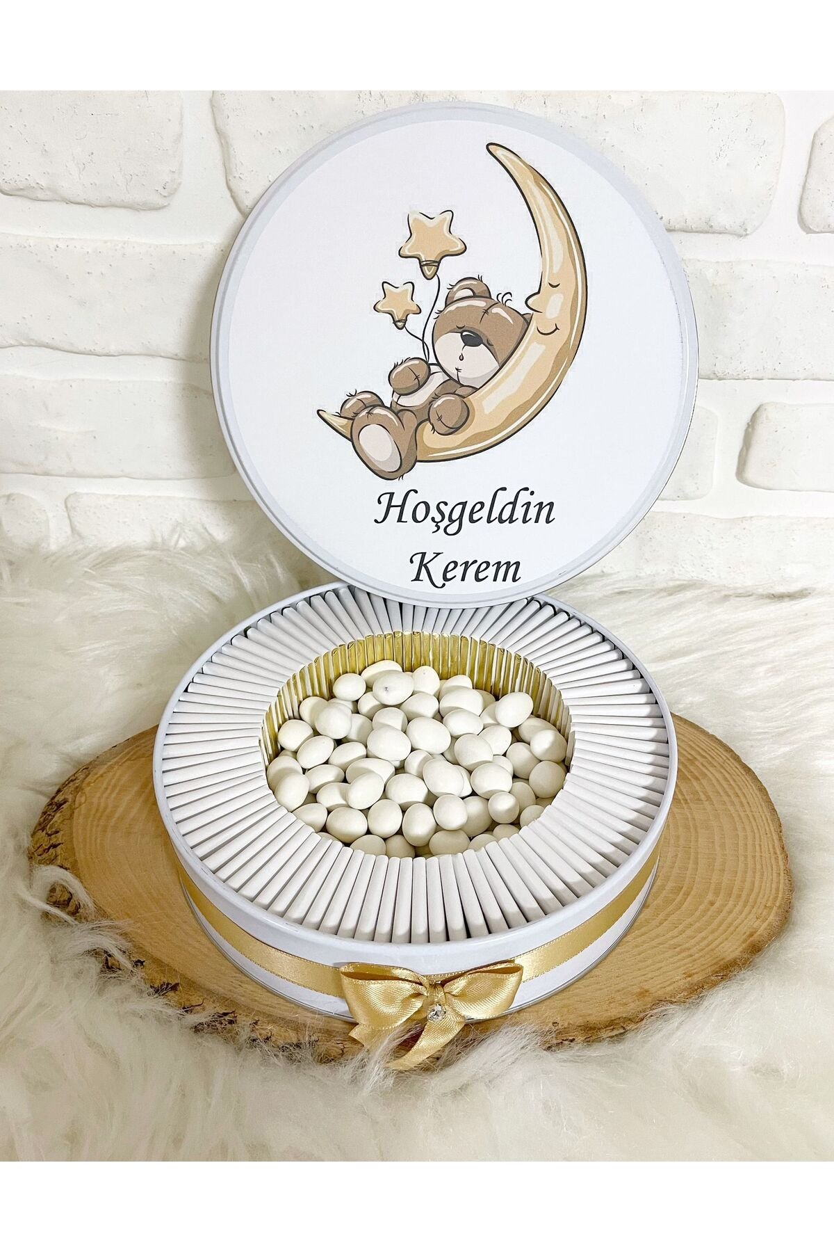150 Adet+200 Gr Draje Ayda Uyuyan Ayıcık Temalı İsme Özel Hoşgeldin Erkek Bebek Hediyelik Çikolata - Görsel 3