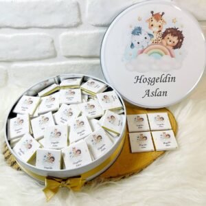 200 Adet Gökkuşağında Safari Temalı İsme Özel Hoşgeldin Kız-Erkek Bebek Hediyelik Çikolata