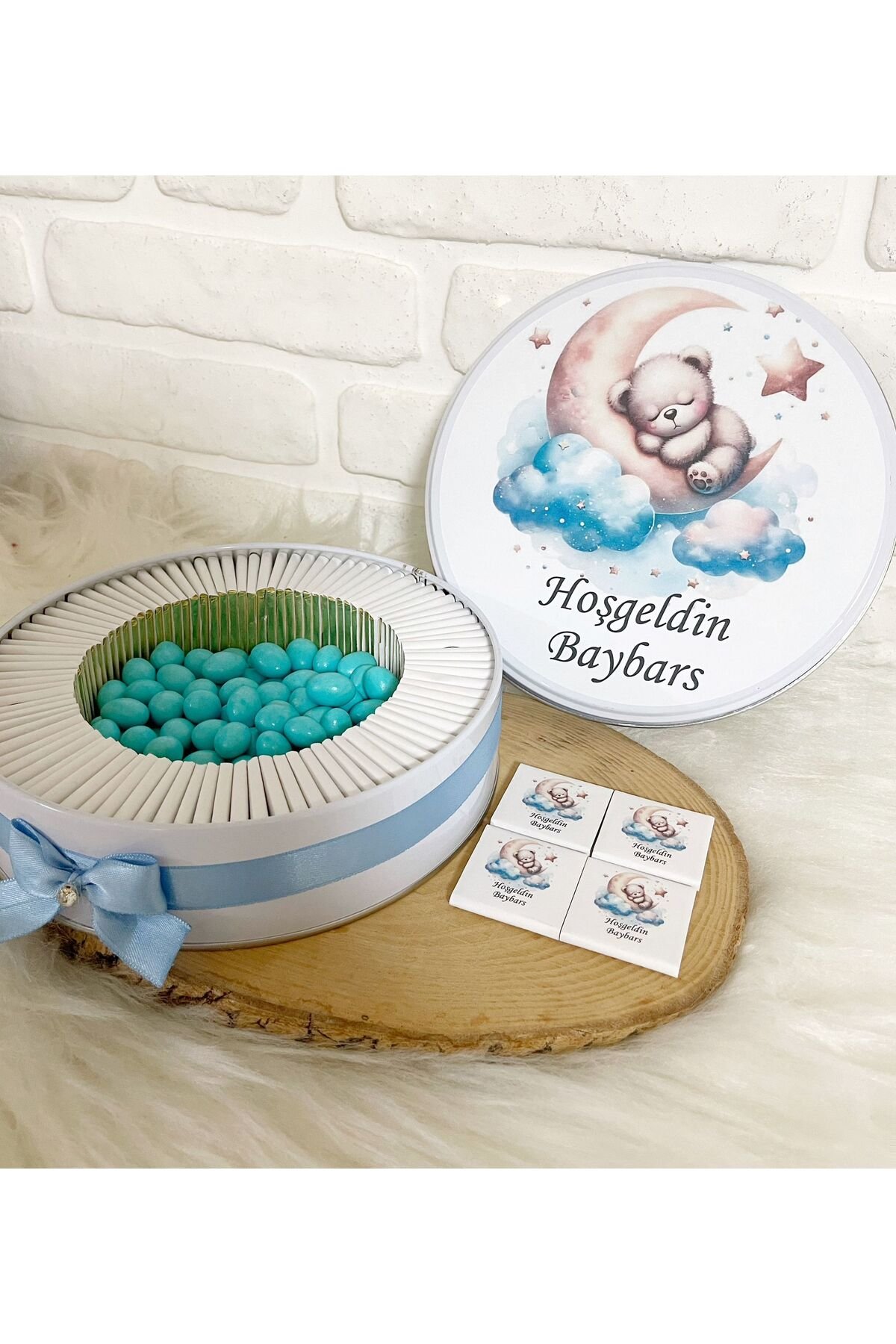 100 Adet+200 Gr Draje Ayda Ayıcık Temalı İsme Özel Hoşgeldin Erkek Bebek Hediyelik Çikolata - Görsel 2