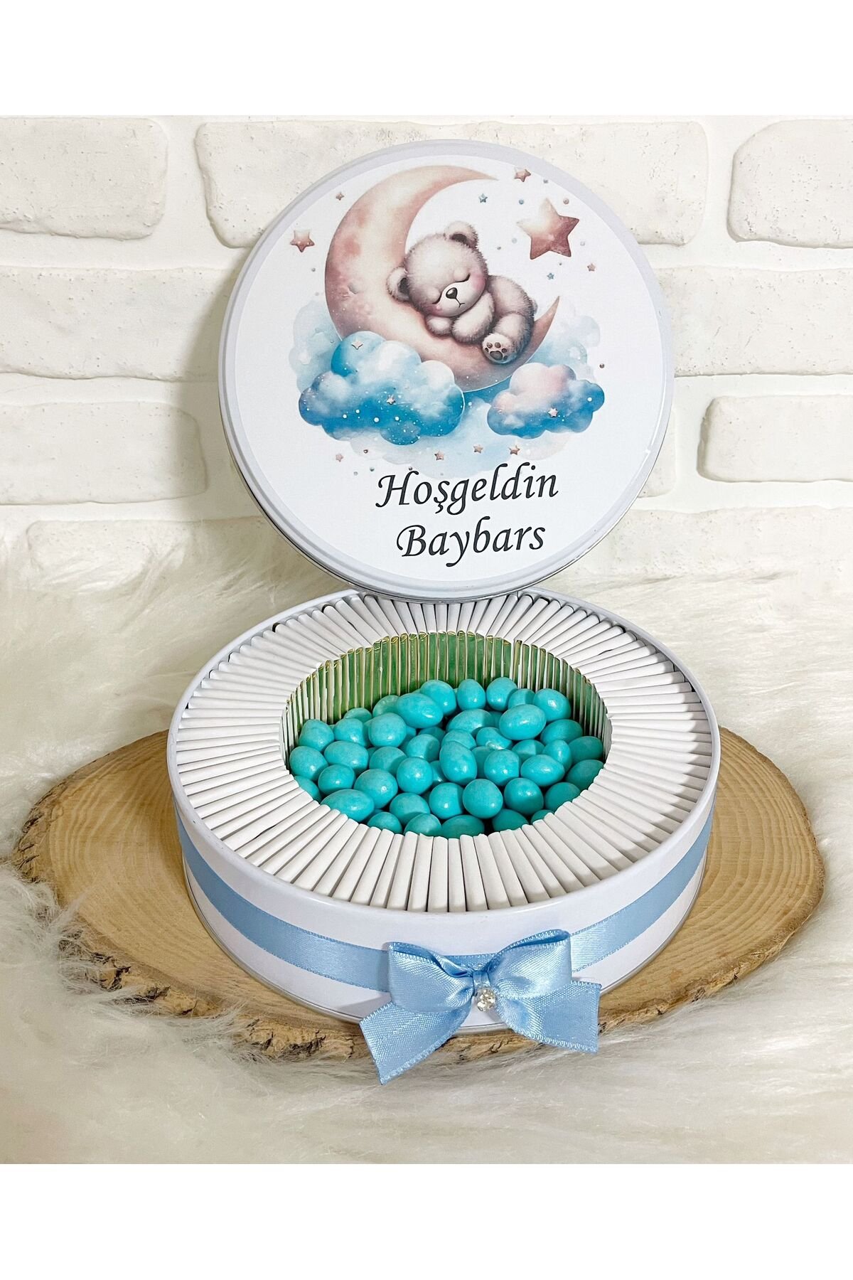 100 Adet+200 Gr Draje Ayda Ayıcık Temalı İsme Özel Hoşgeldin Erkek Bebek Hediyelik Çikolata - Görsel 3