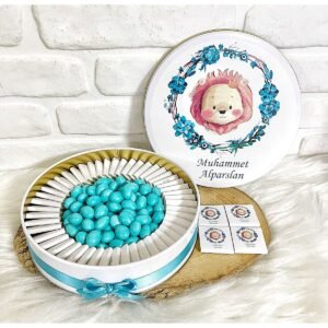 100 Adet+200 Gr Draje Aslancık Temalı İsme Özel Erkek Bebek Hoşgeldin Doğumgünü Hediyelik Çikolata