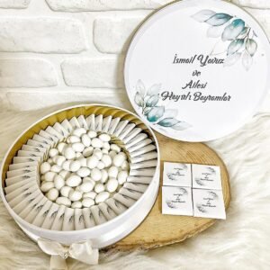 80 Adet+200 Gr Draje Yeşil Yapraklı Nişan-Nikah-Söz-Düğün Hatırası İsme Özel Hediyelik Çikolata