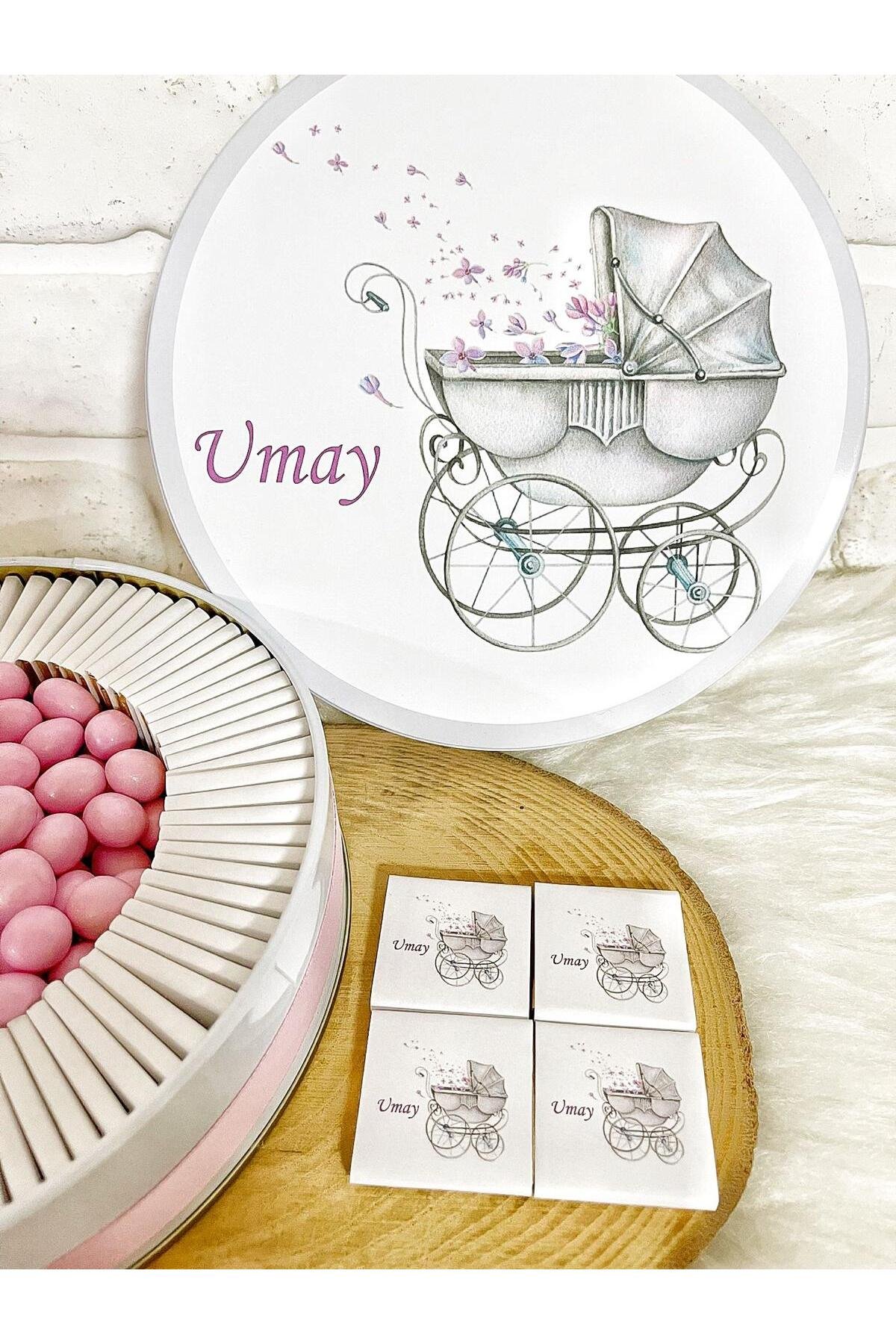 80 Adet+200 Gr Draje Bebek Arabalı İsme Özel Kız Bebek Hoşgeldin Doğumgünü Hediyelik Çikolata - Görsel 4