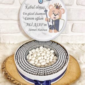 100 Adet+200 Gr Draje Ayıcıklı İsme Özel Erkek Bebek-Çocuk Sünnet Çikolatası