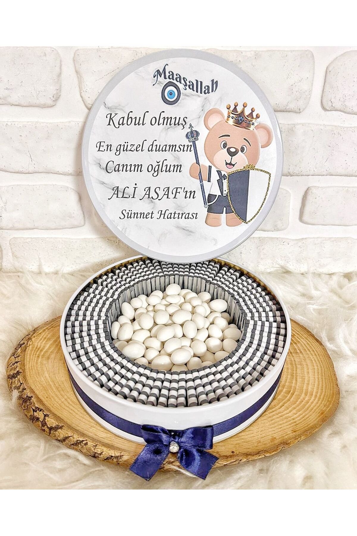 100 Adet+200 Gr Draje Ayıcıklı İsme Özel Erkek Bebek-Çocuk Sünnet Çikolatası - Görsel 2