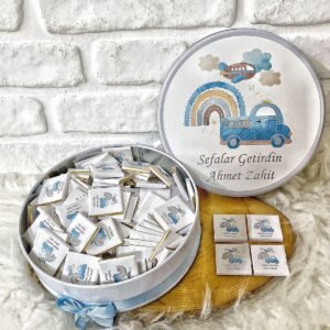 100 Adet Araba Gökkuşağı Temalı İsme Özel Hoşgeldin Erkek Bebek Hediyelik Çikolata