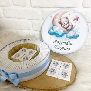 100 Adet Ayda Ayıcık Temalı İsme Özel Hoşgeldin Erkek Bebek Hediyelik Çikolata