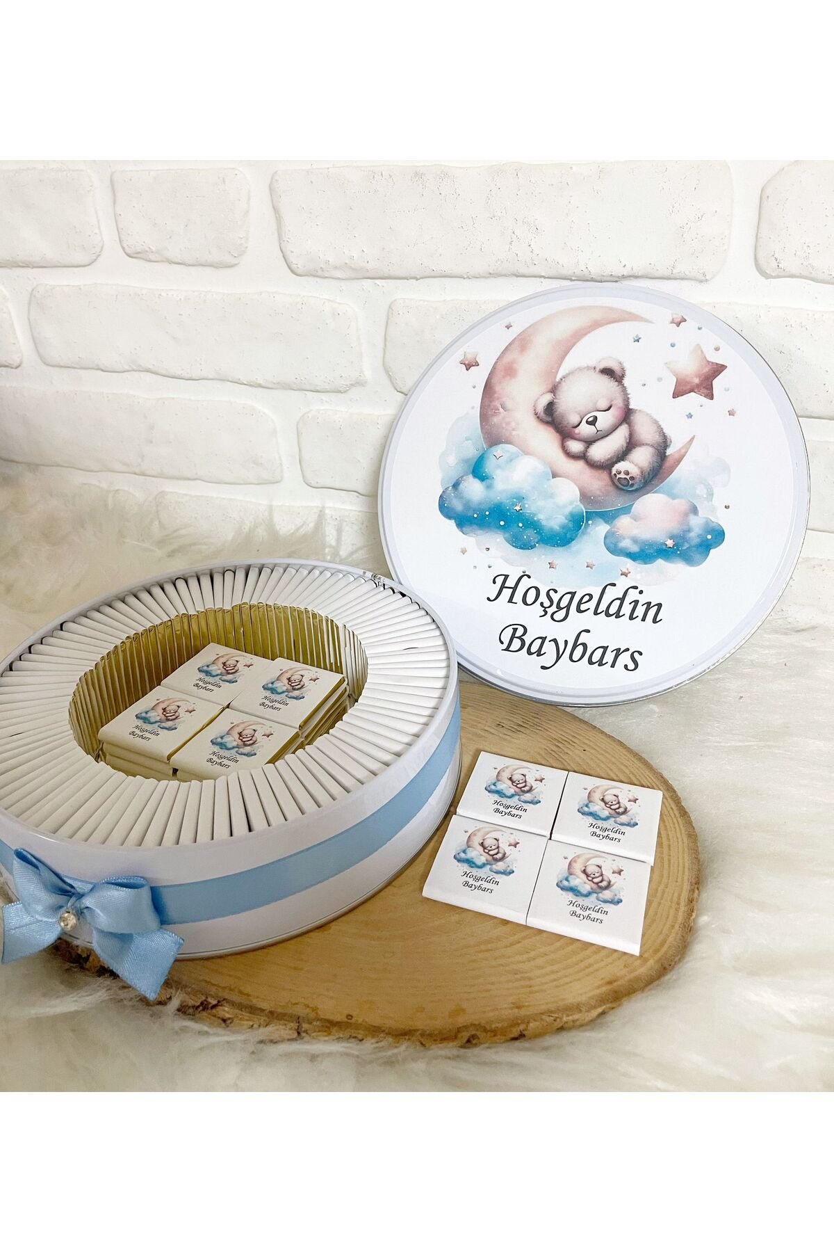 100 Adet Ayda Ayıcık Temalı İsme Özel Hoşgeldin Erkek Bebek Hediyelik Çikolata