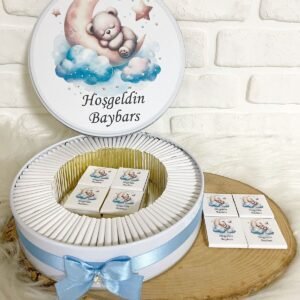 100 Adet Ayda Ayıcık Temalı İsme Özel Hoşgeldin Erkek Bebek Hediyelik Çikolata