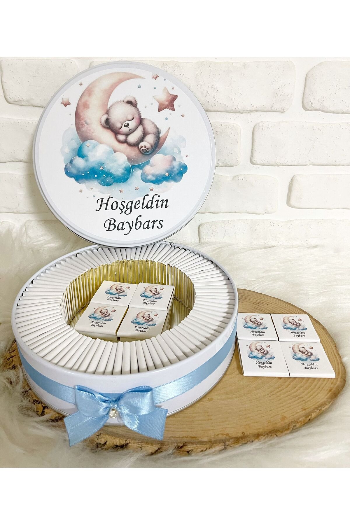 100 Adet Ayda Ayıcık Temalı İsme Özel Hoşgeldin Erkek Bebek Hediyelik Çikolata - Görsel 2