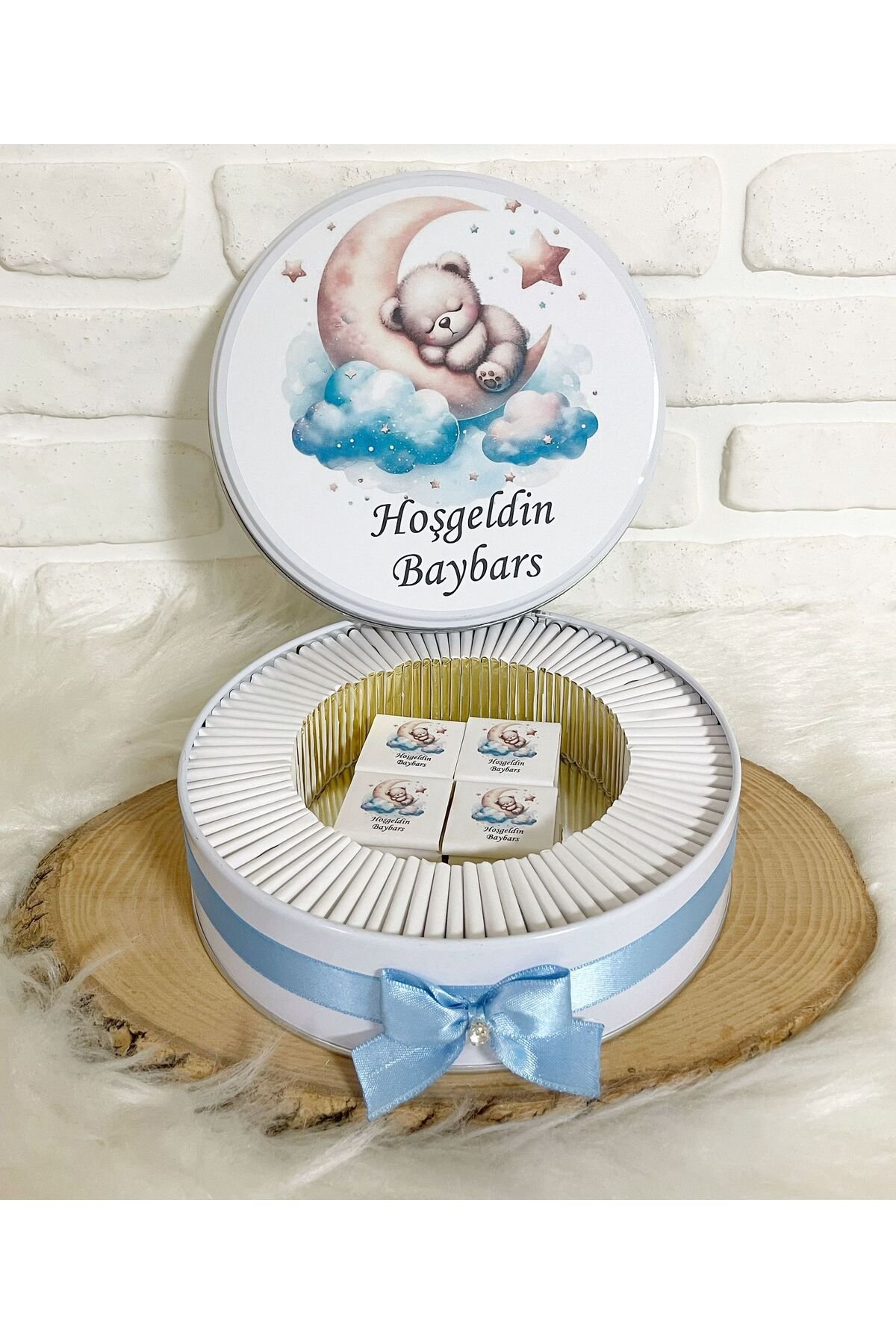 100 Adet Ayda Ayıcık Temalı İsme Özel Hoşgeldin Erkek Bebek Hediyelik Çikolata - Görsel 3