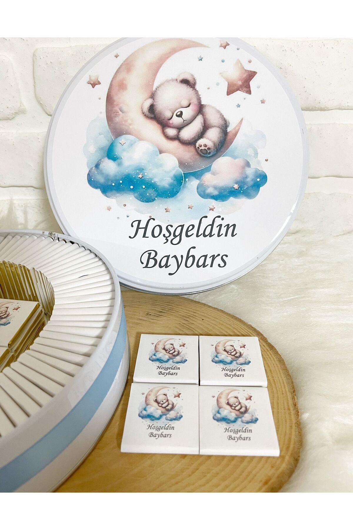 100 Adet Ayda Ayıcık Temalı İsme Özel Hoşgeldin Erkek Bebek Hediyelik Çikolata - Görsel 5