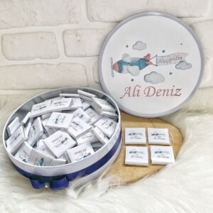 100 Adet Uçak Temalı İsme Özel Hoşgeldin Erkek Bebek Hediyelik Çikolata