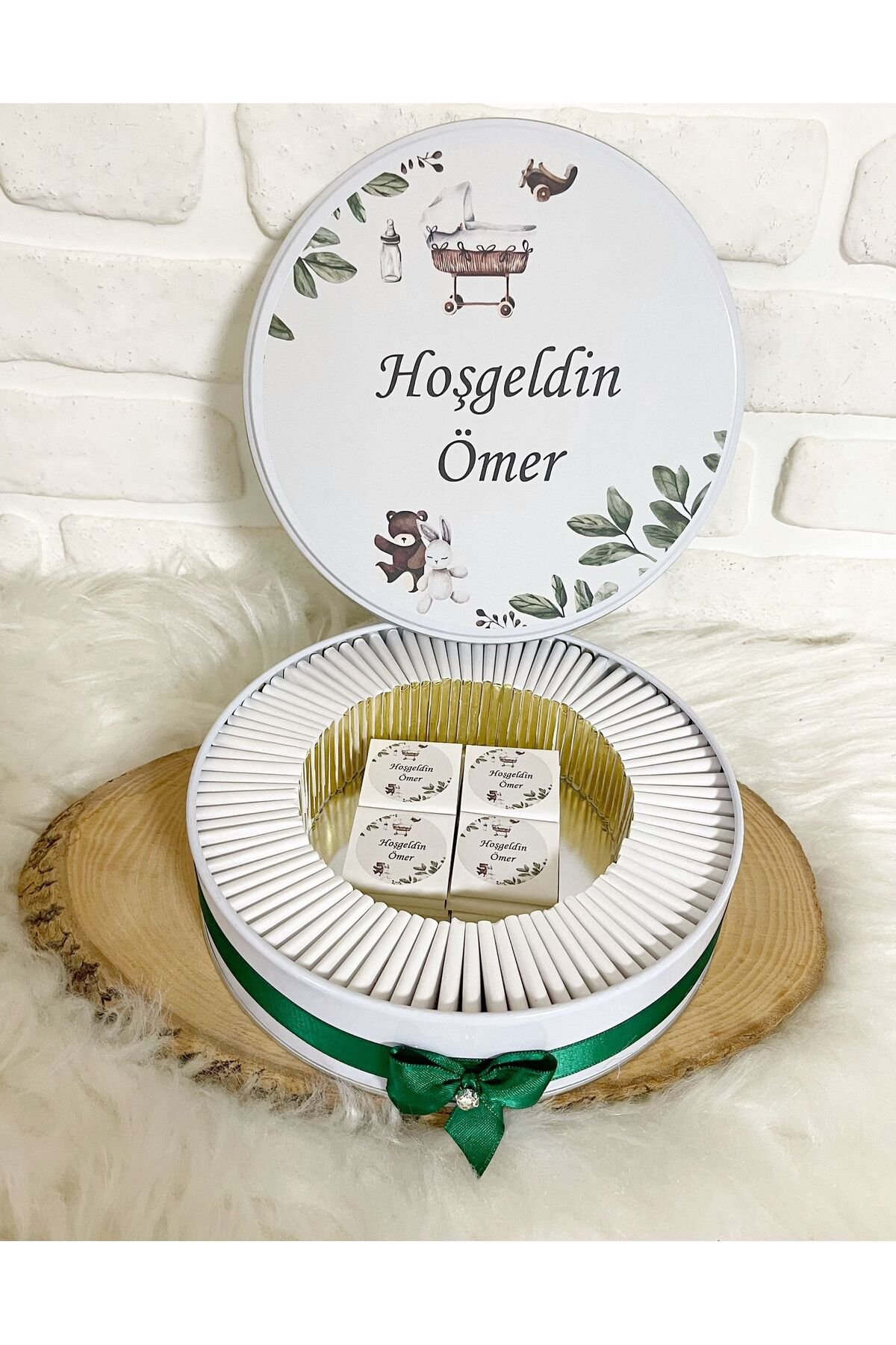 100 Adet Beşikli Tavşan Temalı İsme Özel Hoşgeldin Kız-Erkek Bebek Hediyelik Çikolata - Görsel 3