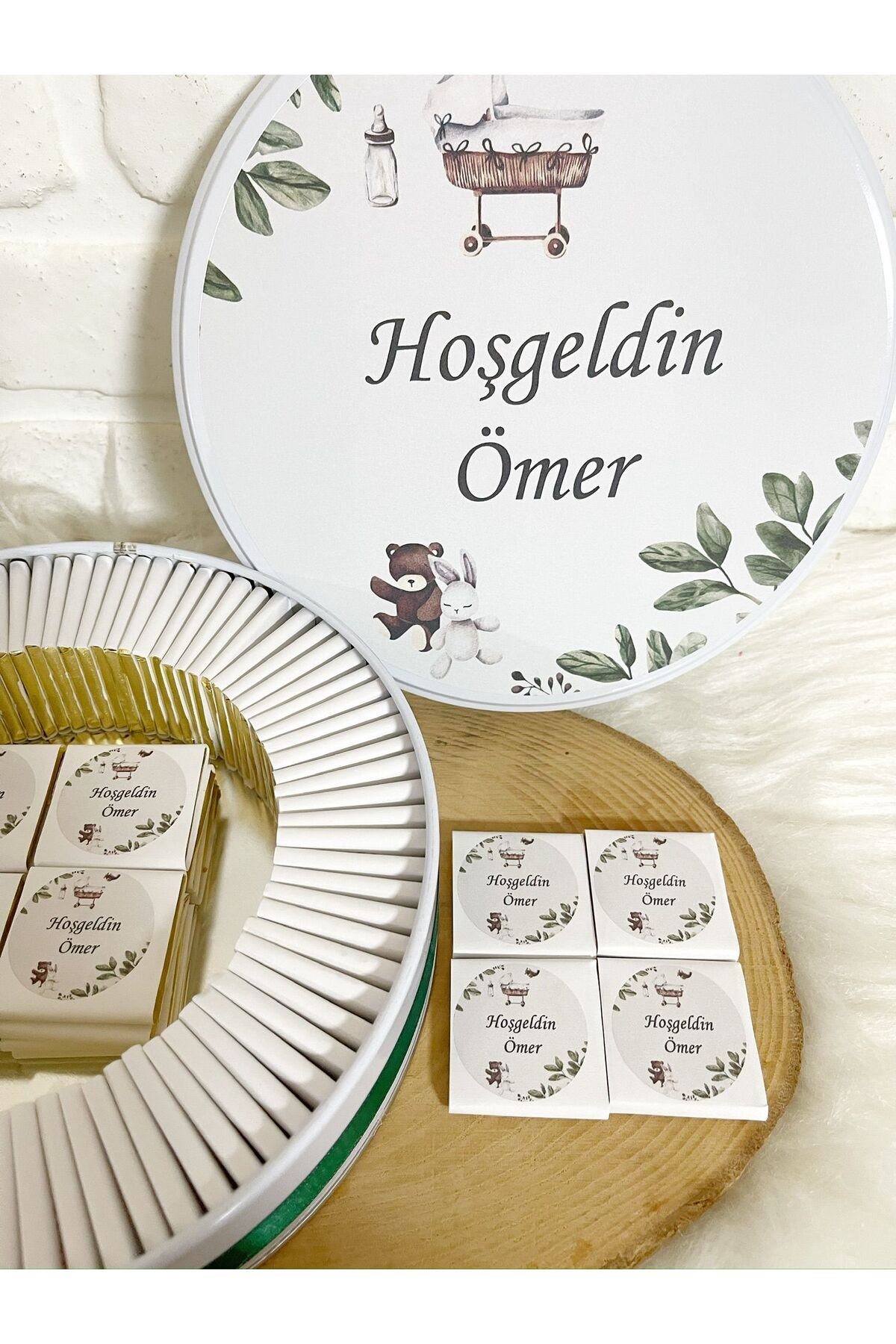 100 Adet Beşikli Tavşan Temalı İsme Özel Hoşgeldin Kız-Erkek Bebek Hediyelik Çikolata - Görsel 4