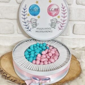 50 Adet+200 Gr Draje İkiz Bebek Temalı İsme Özel Kız-Erkek Bebek Hoşgeldin Hediyelik Çikolata