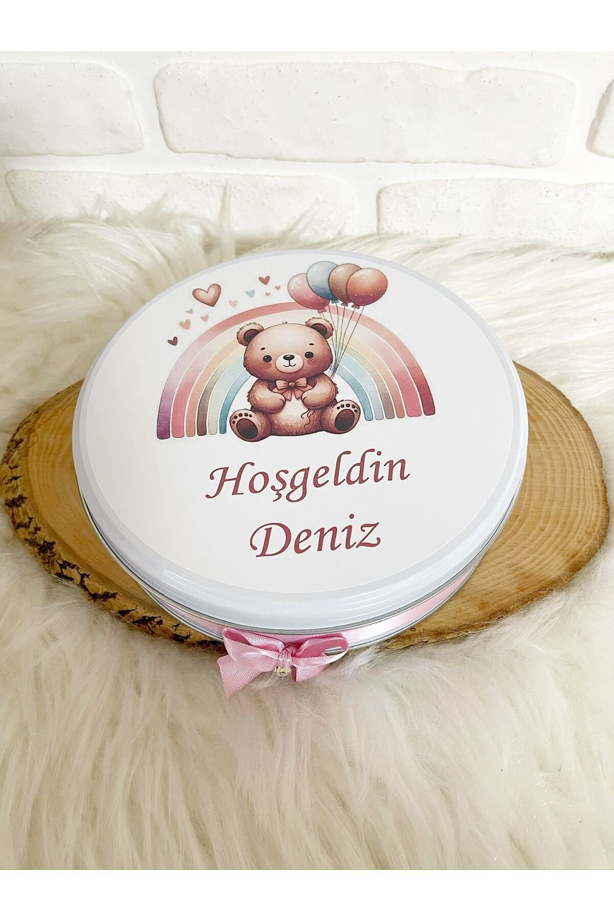 80 Adet+200 Gr Draje Gökkuşağı Ayıcıklı İsme Özel Hoşgeldin Doğumgünü Kız Bebek Hediyelik Çikolata - Görsel 5