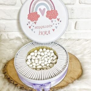 200 Adet+200 Gr Draje Gökkuşağı Konsept İsme Özel Hoşgeldin Doğumgünü Kız Bebek Hediyelik Çikolata