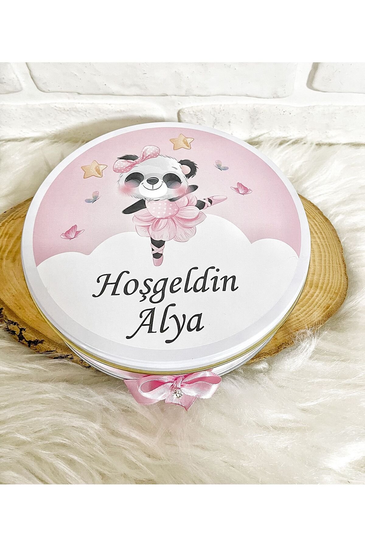 200 Adet+200 Gr Draje Pembe Panda Temalı İsme Özel Hoşgeldin Doğumgünü Kız Bebek Hediyelik Çikolata - Görsel 5