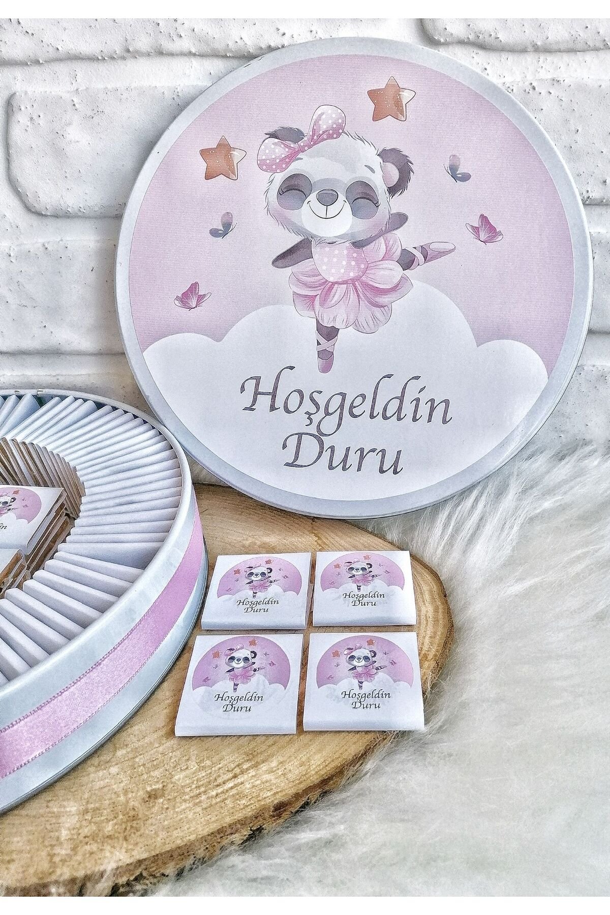 50 Adet Pembe Panda Temalı İsme Özel Hoşgeldin Doğumgünü Kız Bebek Hediyelik Çikolata - Görsel 3