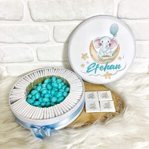 200 Adet+200 Gr Draje Ayda Fil Temalı İsme Özel Hoşgeldin-Doğumgünü Erkek Bebek Hediyelik Çikolata