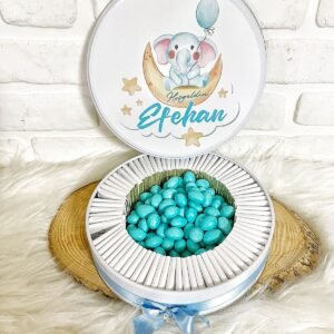 150 Adet+200 Gr Draje Ayda Fil Temalı İsme Özel Hoşgeldin-Doğumgünü Erkek Bebek Hediyelik Çikolata