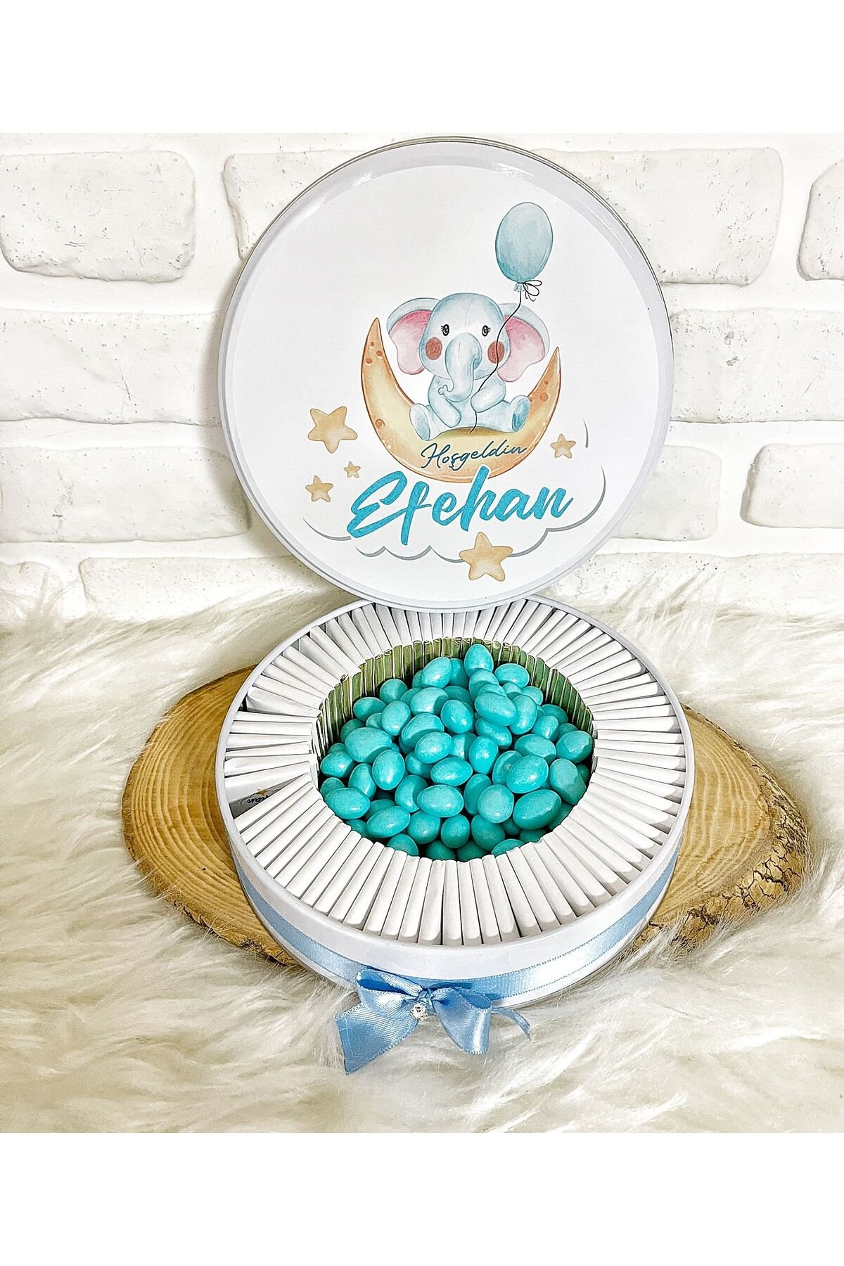 150 Adet+200 Gr Draje Ayda Fil Temalı İsme Özel Hoşgeldin-Doğumgünü Erkek Bebek Hediyelik Çikolata - Görsel 2