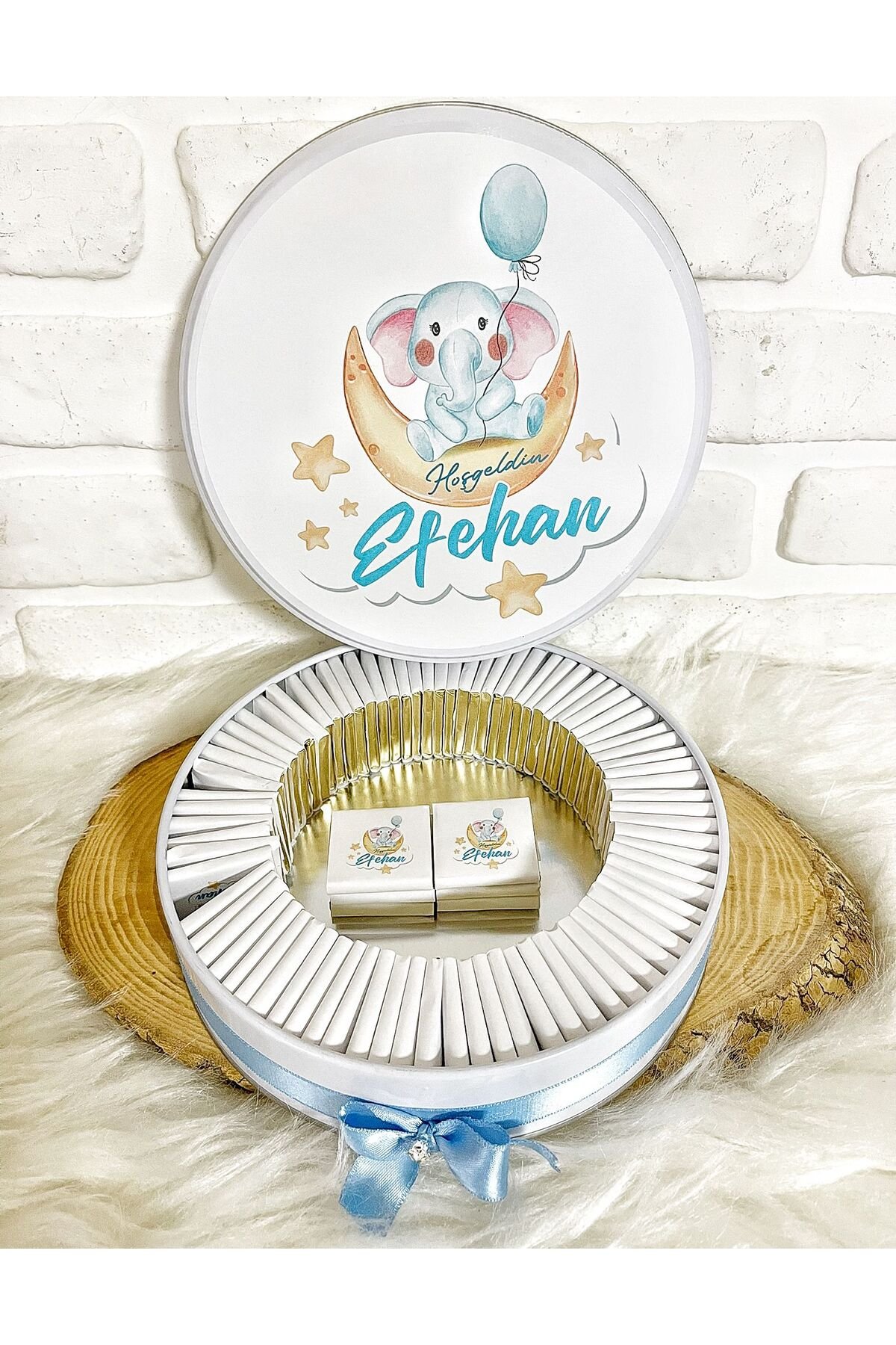 100 Adet Ayda Fil Temalı İsme Özel Hoşgeldin-Doğumgünü Erkek Bebek Hediyelik Çikolata - Görsel 4