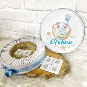 150 Adet Ayda Fil Temalı İsme Özel Hoşgeldin-Doğumgünü Erkek Bebek Hediyelik Çikolata