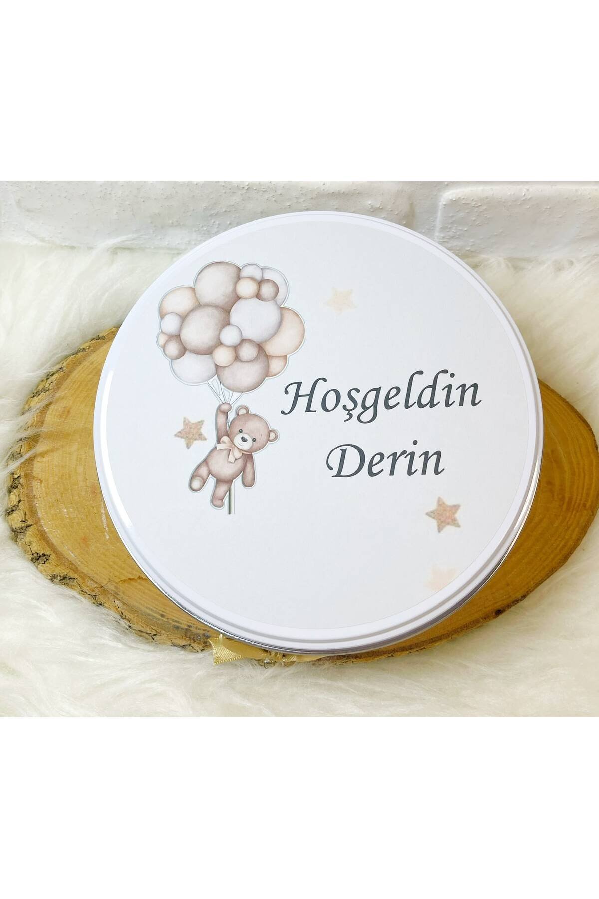 80 Adet Balonlu Kahverengi Ayıcık Temalı İsme Özel Hoşgeldin Kız-Erkek Bebek Hediyelik Çikolata - Görsel 5