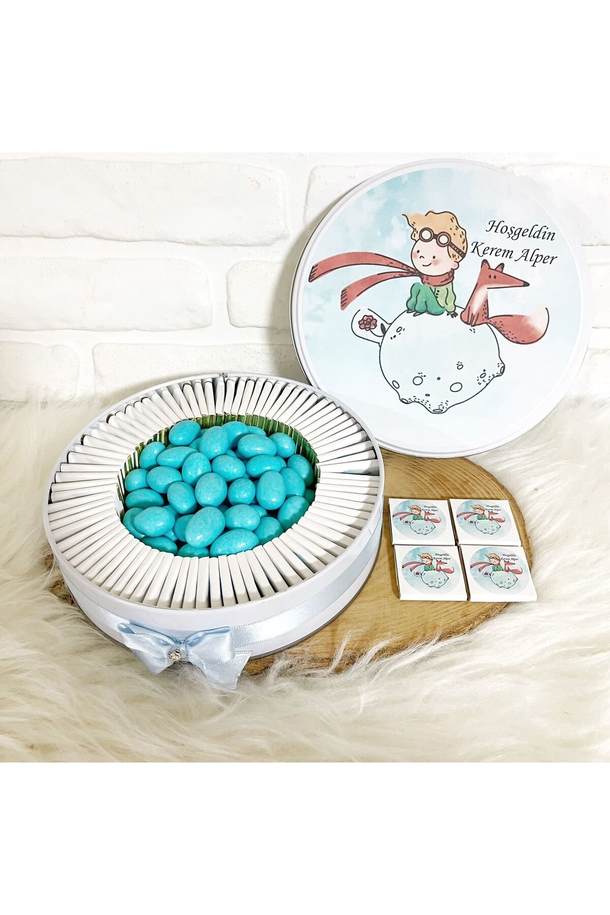 150 Adet+200 Gr Draje Küçük Prens Model 2 İsme Özel Erkek Bebek Doğumgünü Hediyelik Çikolata