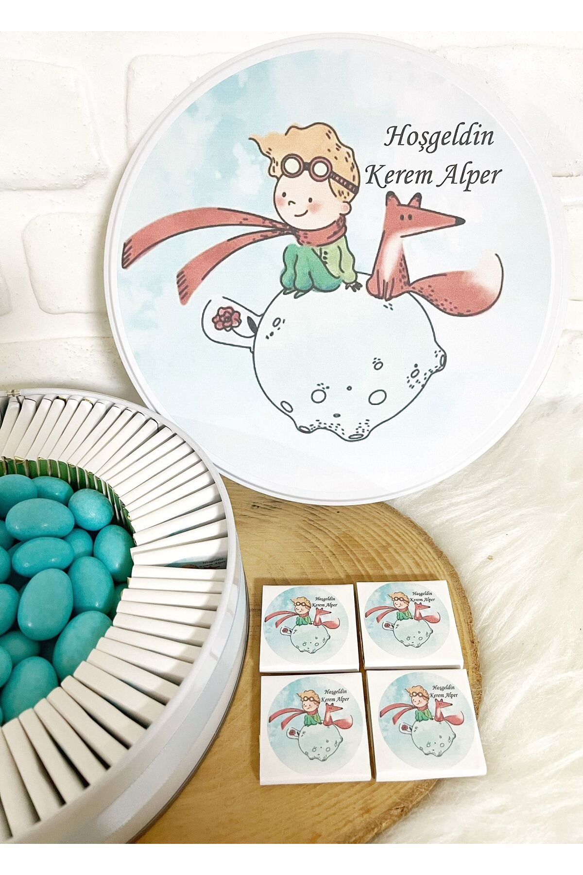150 Adet+200 Gr Draje Küçük Prens Model 2 İsme Özel Erkek Bebek Doğumgünü Hediyelik Çikolata - Görsel 3
