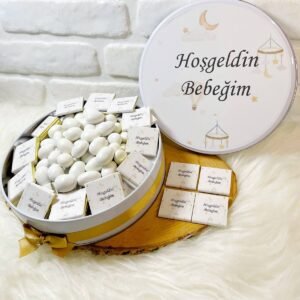 80 Adet+200 Gr Drajeli Bebek Dönence Temalı İsme Özel Hoşgeldin Kız-Erkek Bebek Hediyelik Çikolata