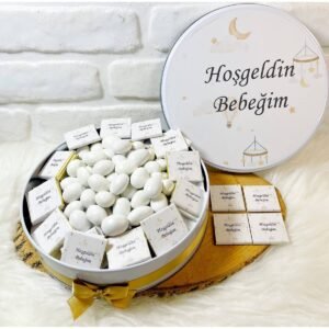 80 Adet+200 Gr Drajeli Bebek Dönence Temalı İsme Özel Hoşgeldin Kız-Erkek Bebek Hediyelik Çikolata