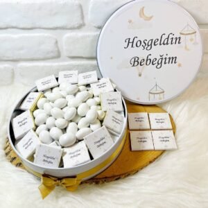 50 Adet+200 Gr Drajeli Bebek Dönence Temalı İsme Özel Hoşgeldin Kız-Erkek Bebek Hediyelik Çikolata