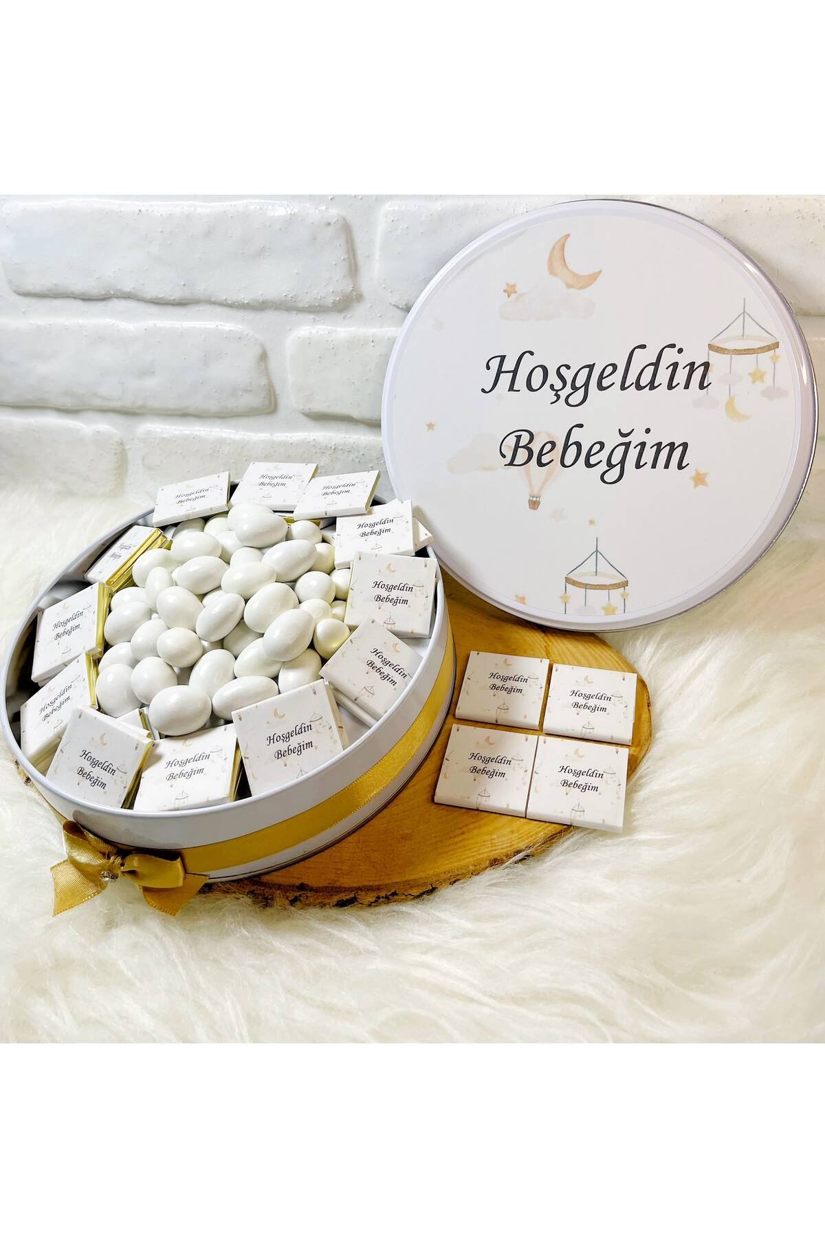 100 Adet+200 Gr Drajeli Bebek Dönence Temalı İsme Özel Hoşgeldin Kız-Erkek Bebek Hediyelik Çikolata