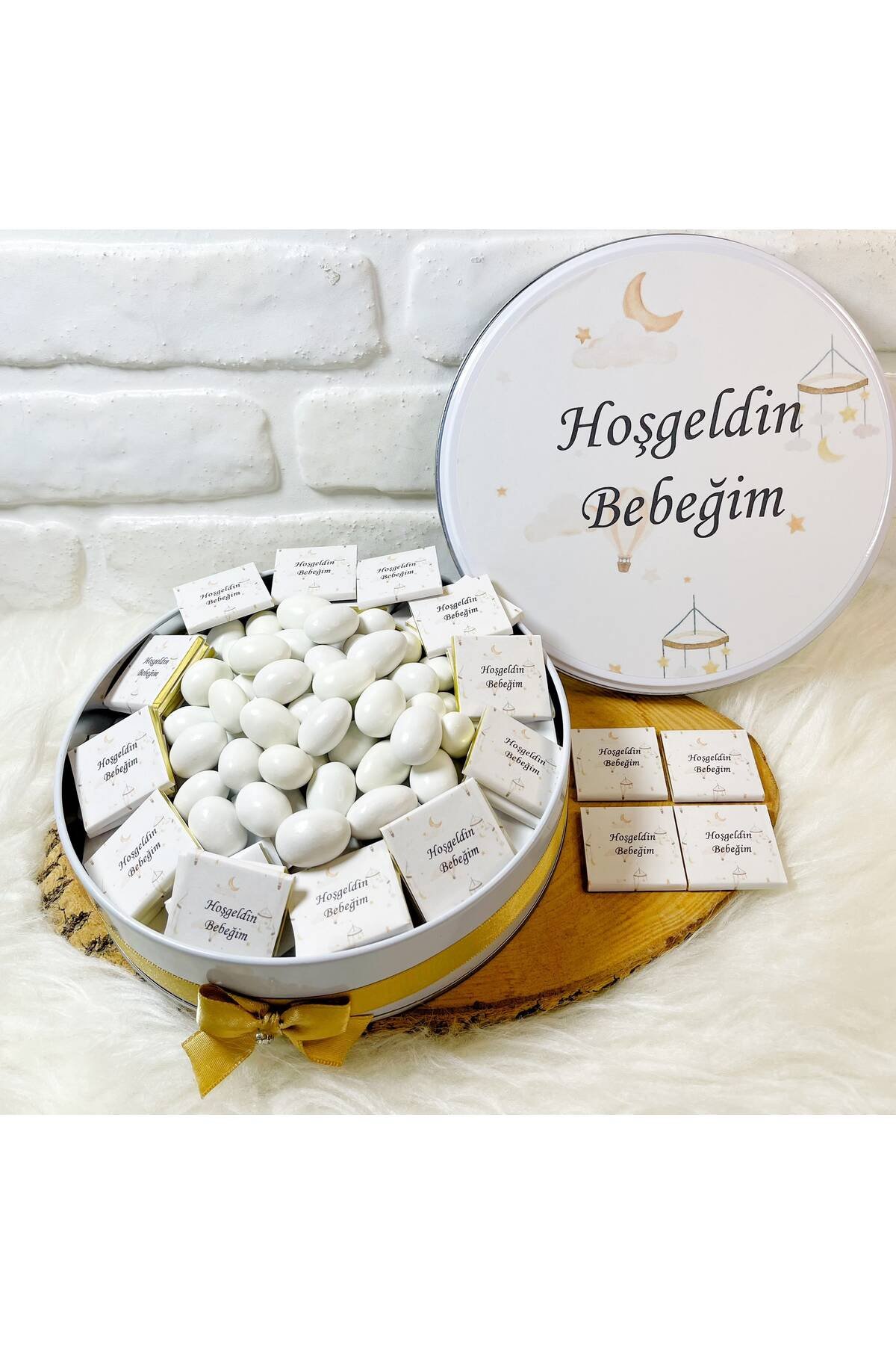 100 Adet+200 Gr Drajeli Bebek Dönence Temalı İsme Özel Hoşgeldin Kız-Erkek Bebek Hediyelik Çikolata - Görsel 2