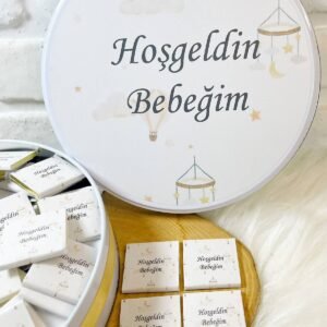 200 Adet Bebek Dönence Temalı İsme Özel Hoşgeldin Kız-Erkek Bebek Hediyelik Çikolata