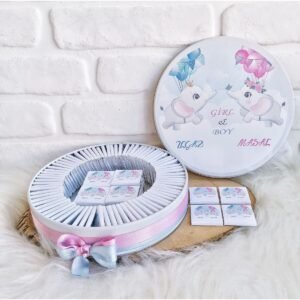 100 Adet İkiz Filler Temalı İsme Özel Hoşgeldin İkiz Bebek Hediyelik Çikolata