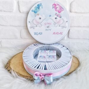 100 Adet İkiz Filler Temalı İsme Özel Hoşgeldin İkiz Bebek Hediyelik Çikolata