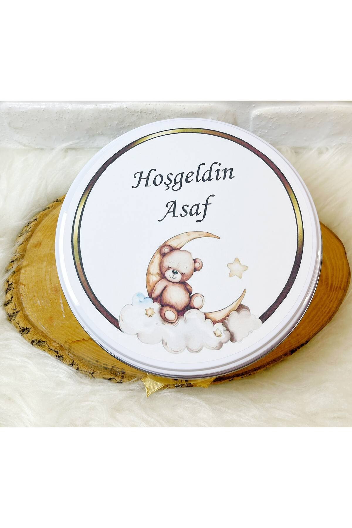 50 Adet Gold Çerçeveli Ayda Ayıcık Temalı İsme Özel Hoşgeldin Erkek Bebek Hediyelik Çikolata - Görsel 5