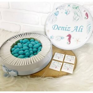 150 Adet+200 Gr Drajeli Deniz Temalı İsme Özel Hoşgeldin Kız-Erkek Bebek Hediyelik Çikolata