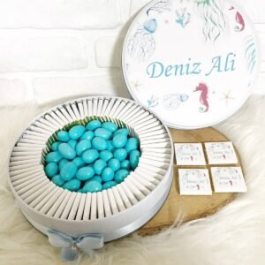 100 Adet+200 Gr Drajeli Deniz Temalı İsme Özel Hoşgeldin Kız-Erkek Bebek Hediyelik Çikolata