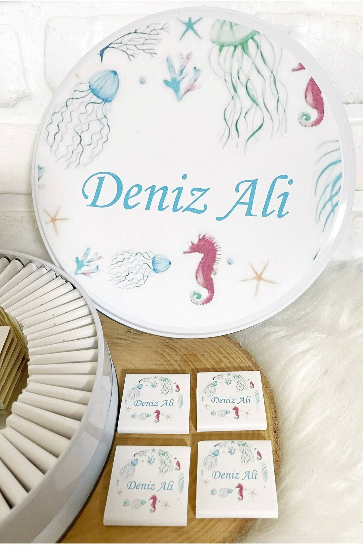 100 Adet Deniz Temalı İsme Özel Hoşgeldin Kız-Erkek Bebek Hediyelik Çikolata - Görsel 3