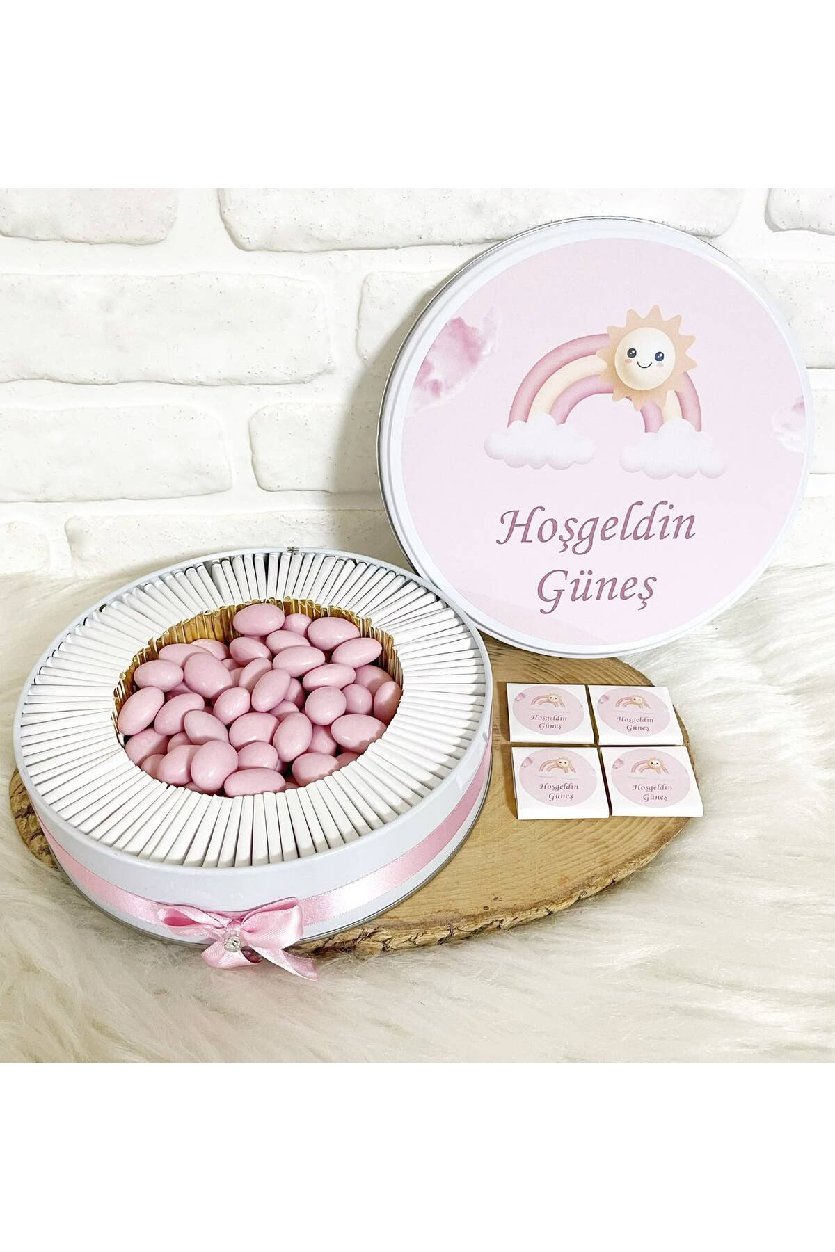 200 Adet+200 Gr Drajeli Güneş Temalı İsme Özel Hoşgeldin Kız Bebek Hediyelik Çikolata - Görsel 2