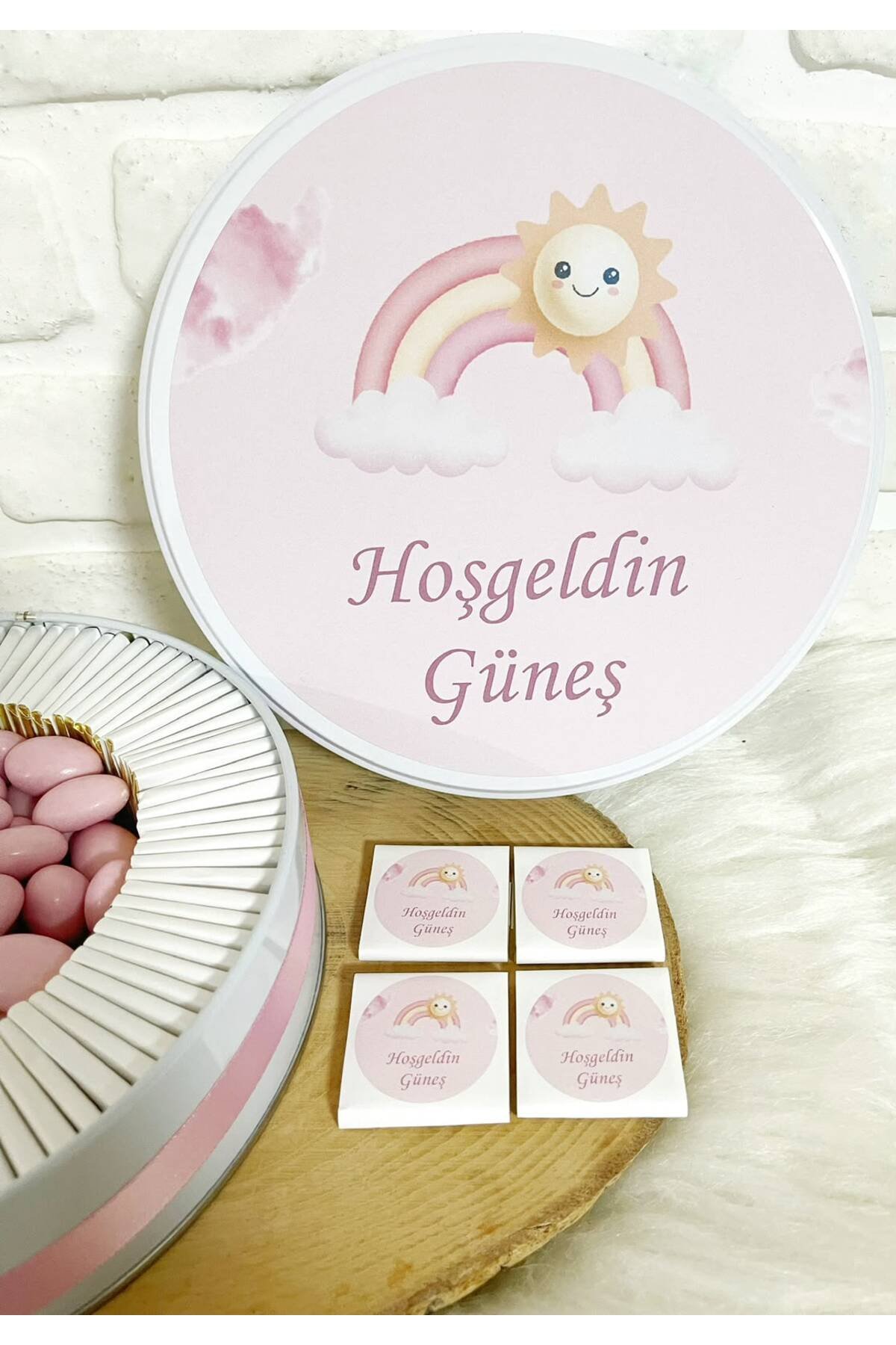 50 Adet+200 Gr Drajeli Güneş Temalı İsme Özel Hoşgeldin Kız Bebek Hediyelik Çikolata - Görsel 3
