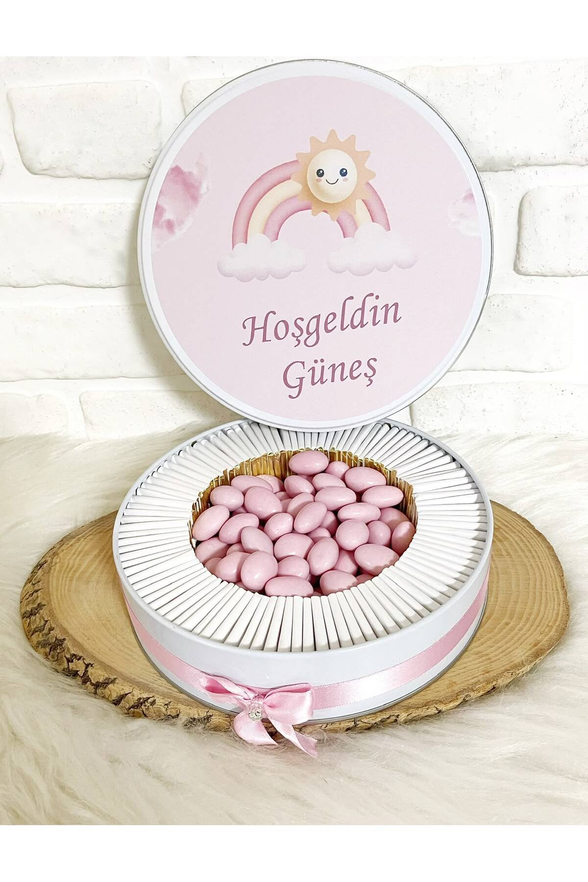 50 Adet+200 Gr Drajeli Güneş Temalı İsme Özel Hoşgeldin Kız Bebek Hediyelik Çikolata - Görsel 4
