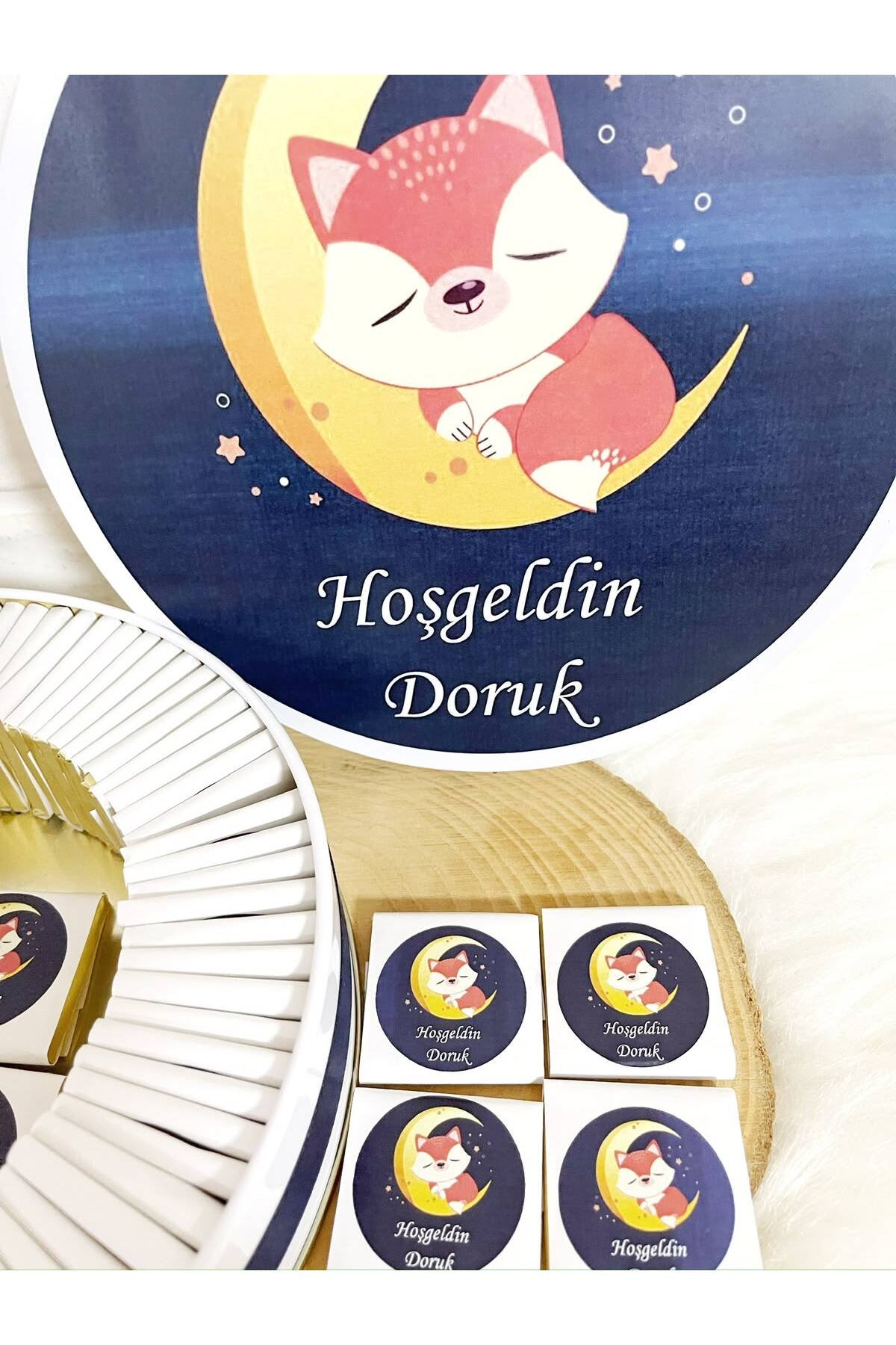 200 Adet Ayda Uyuyan Tilki Temalı İsme Özel Hoşgeldin Erkek Bebek Hediyelik Çikolata - Görsel 2