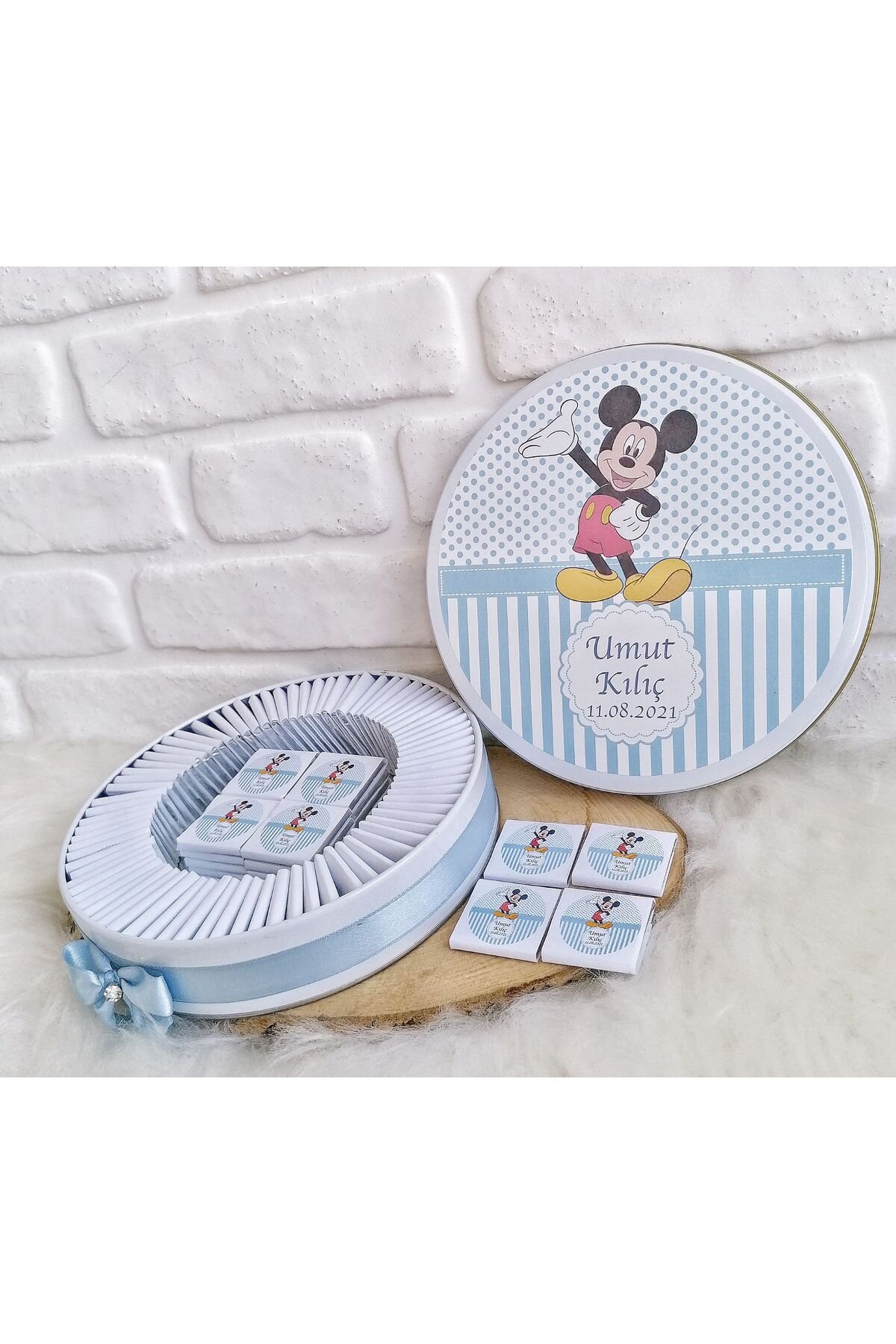 50 Adet Mickey Mouse Temalı İsme Özel Hoşgeldin Doğumgünü Erkek Bebek Hediyelik Çikolata